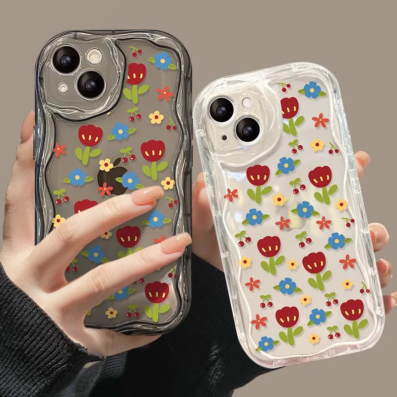 Case for iPhone 13 13 PRO 13 PRO MAX 14 PLUS 14PRO 14PROMAX Simple full screen floral curve anti-drop mobile phone case